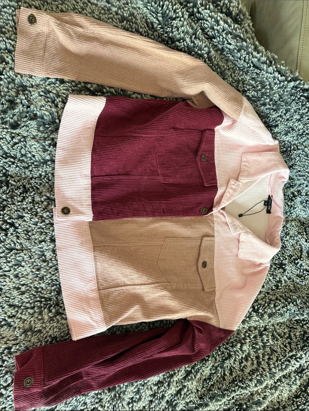 Papermoon Colorblock Corduroy Jacket - Pink, Beige & Burgundy